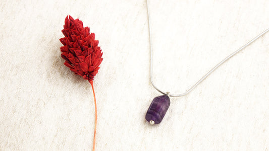 Amethyst Crystal Stone Necklace with Stainless Steel Chain