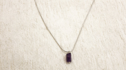 Amethyst Crystal Stone Necklace with Stainless Steel Chain