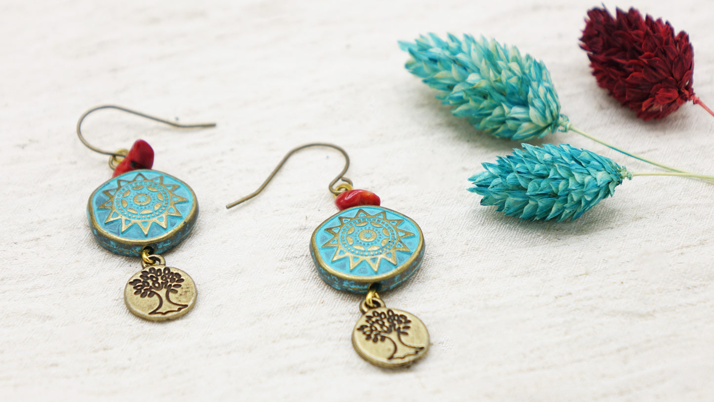 Boho Turquoise Earrings - Tree of Life