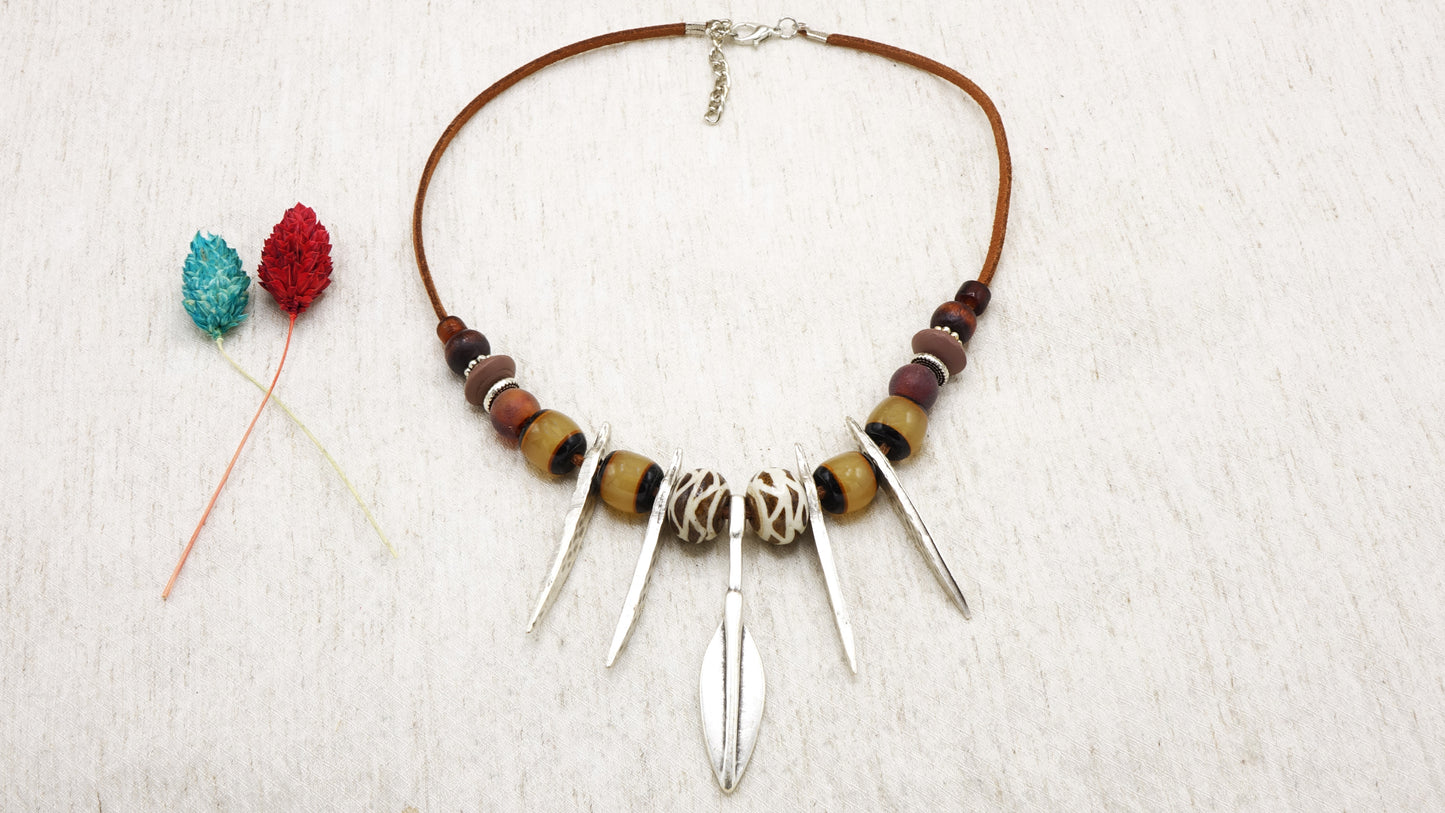 Boho Beaded Necklace with Tribal Charm