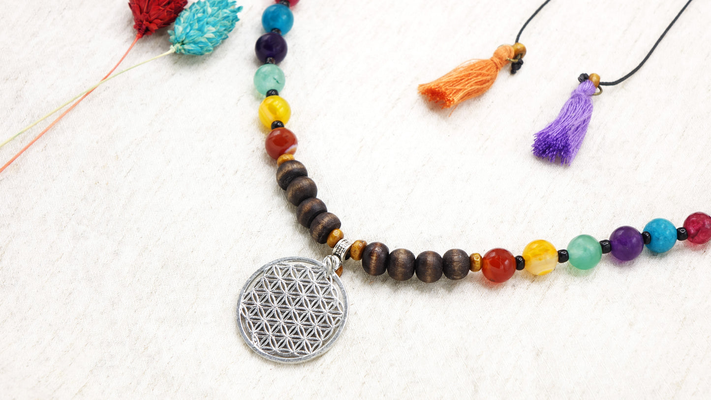 Long Beaded "Flower of Life" Necklace