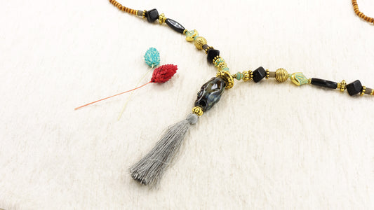 Long Boho Beaded Necklace with Tassel