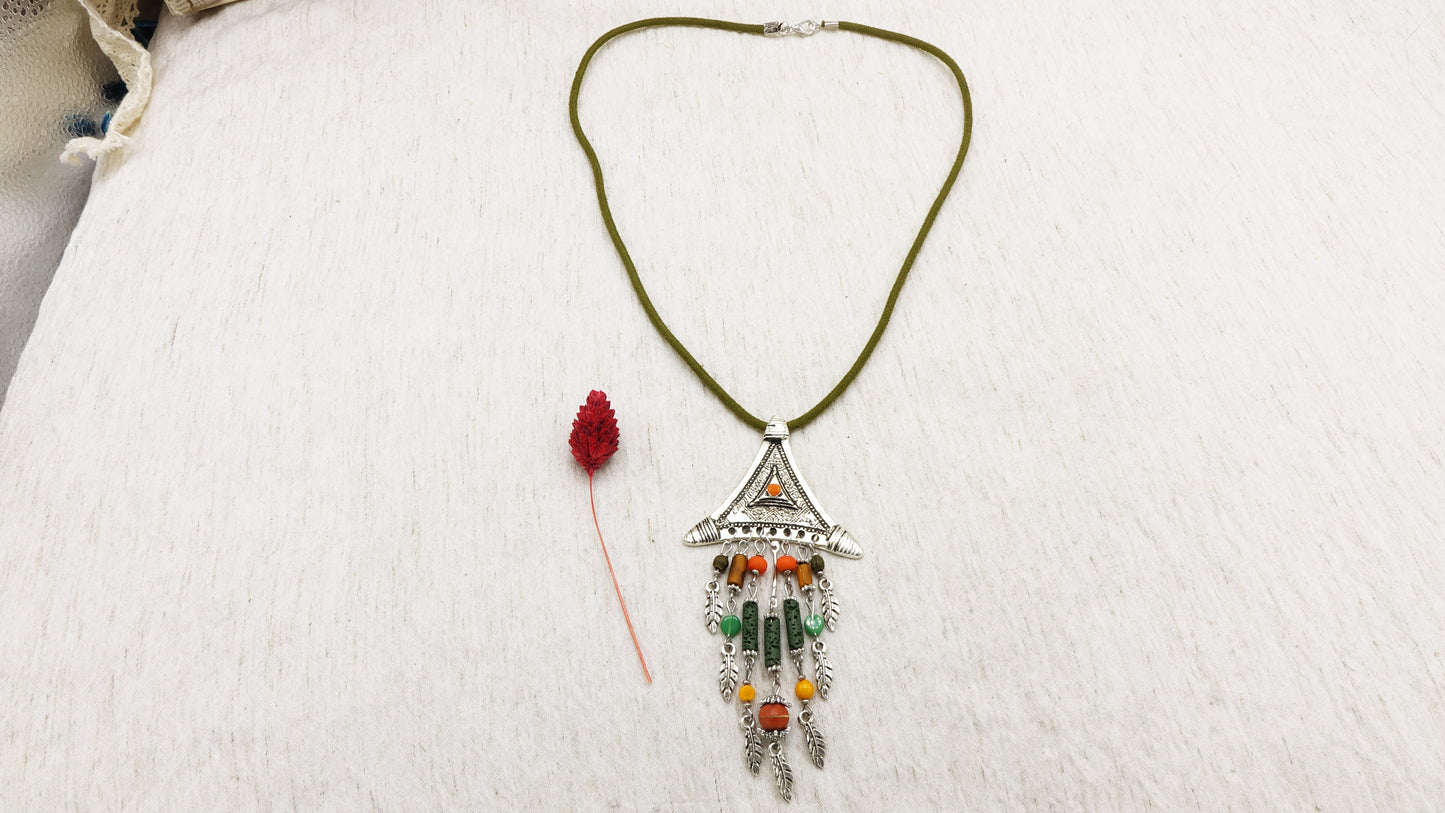 Long Beaded Feather Necklace