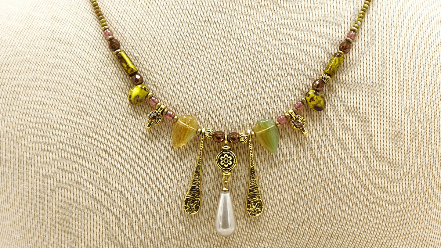 Boho Beaded Necklace with Pendant Charms