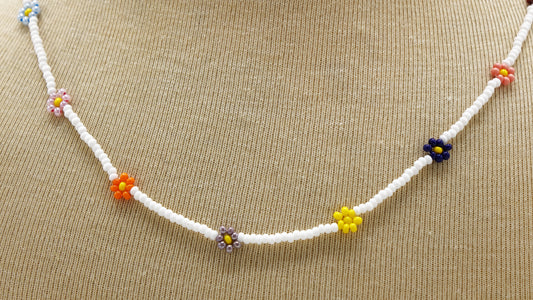 Boho Beaded Flower Necklace
