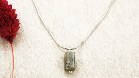 Labradorite Crystal Stone Necklace with Stainless Steel Chain