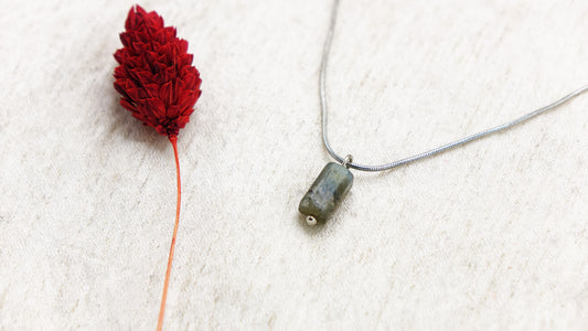 Labradorite Crystal Stone Necklace with Stainless Steel Chain