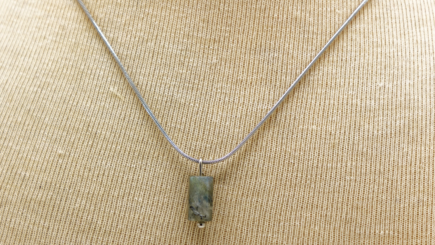 Labradorite Crystal Stone Necklace with Stainless Steel Chain