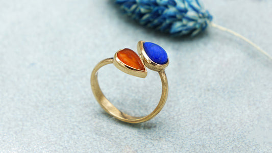 Lapis Lazuli and Red Agate Double Gemstone Ring