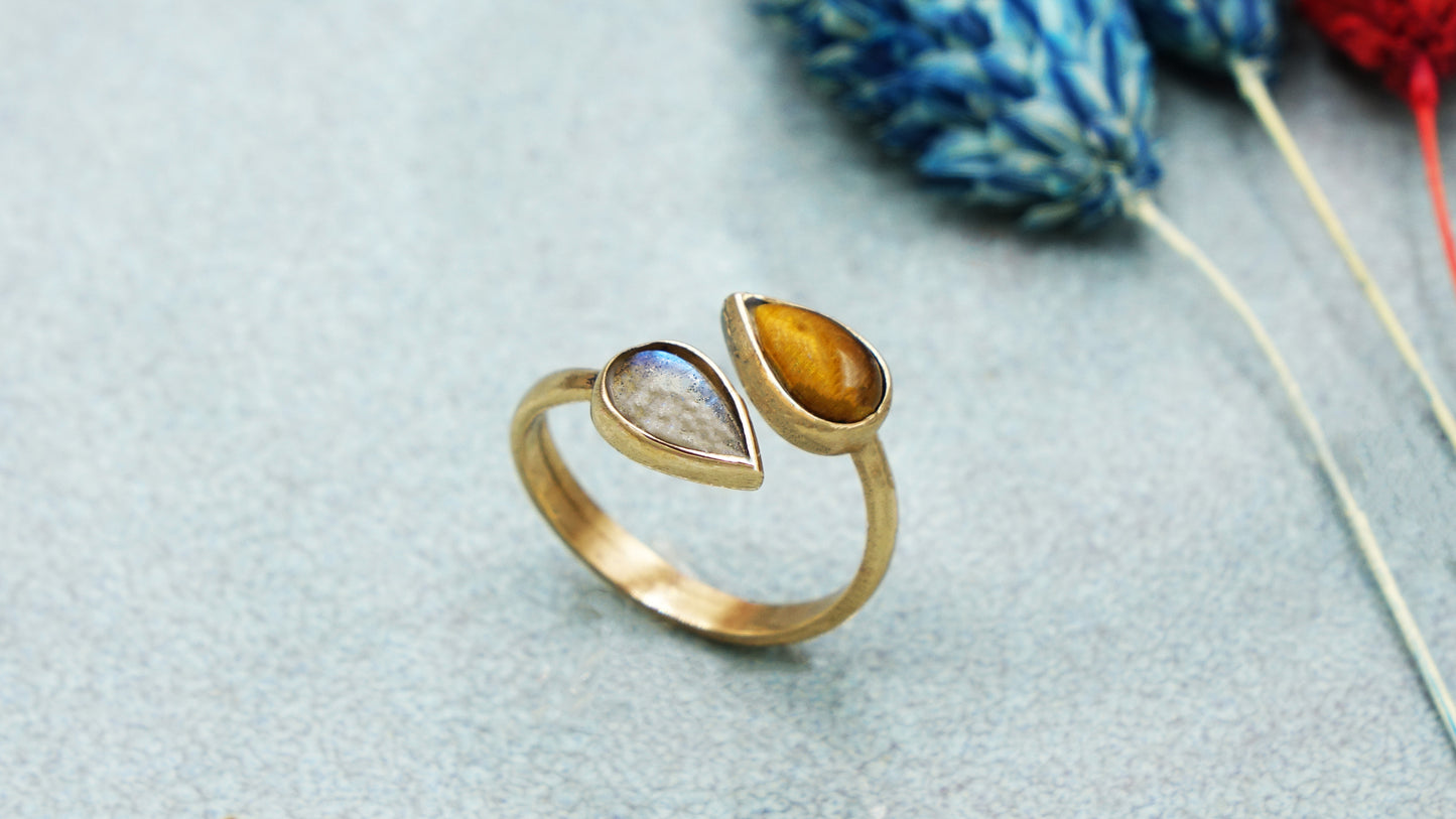 Tiger's Eye & Labradorite Gemstone Ring