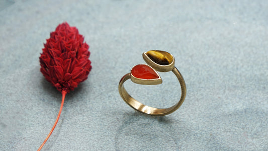 Tiger Eye and Red Agate Gemstone Stone Ring