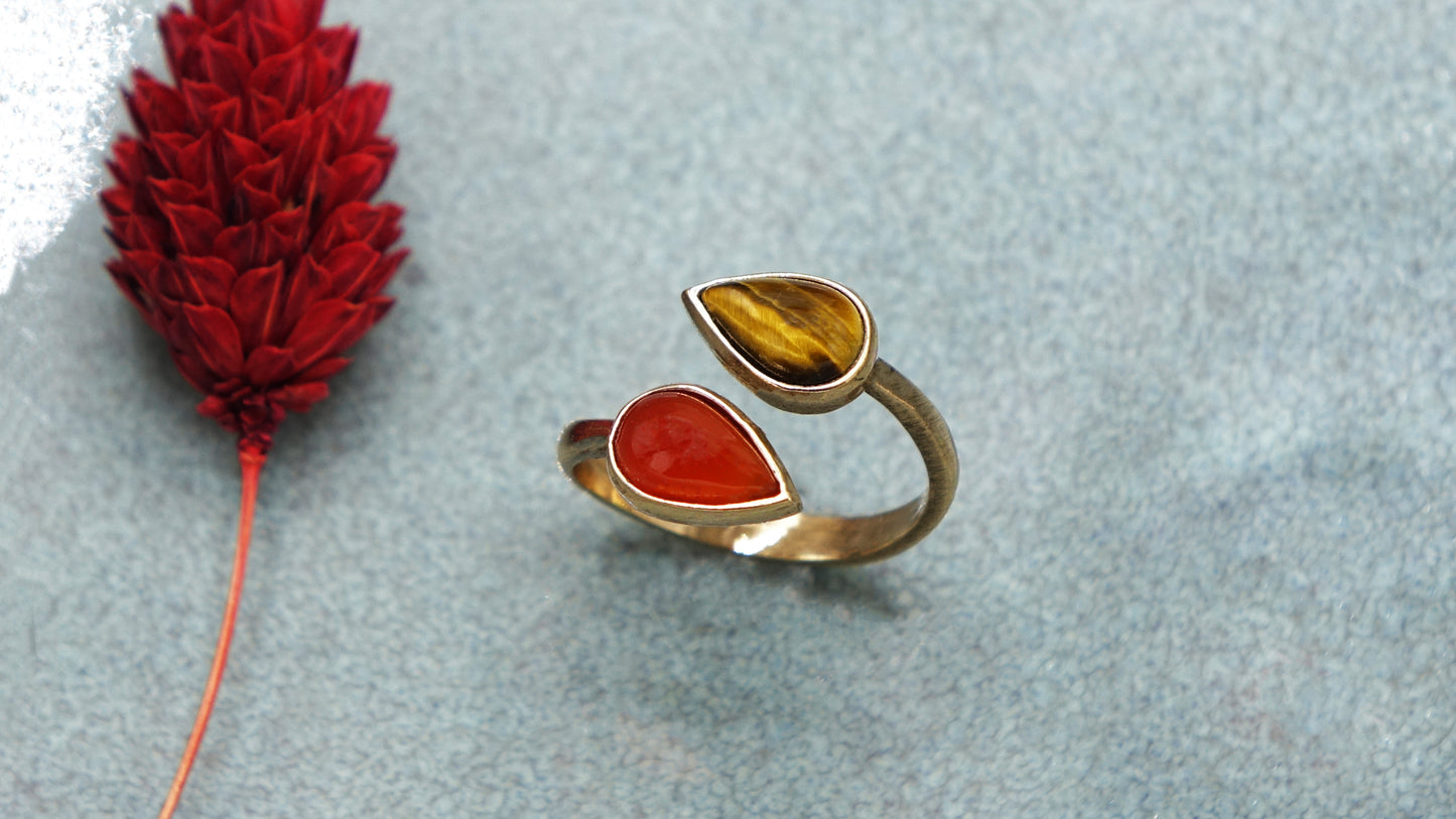 Tiger Eye and Red Agate Gemstone Stone Ring