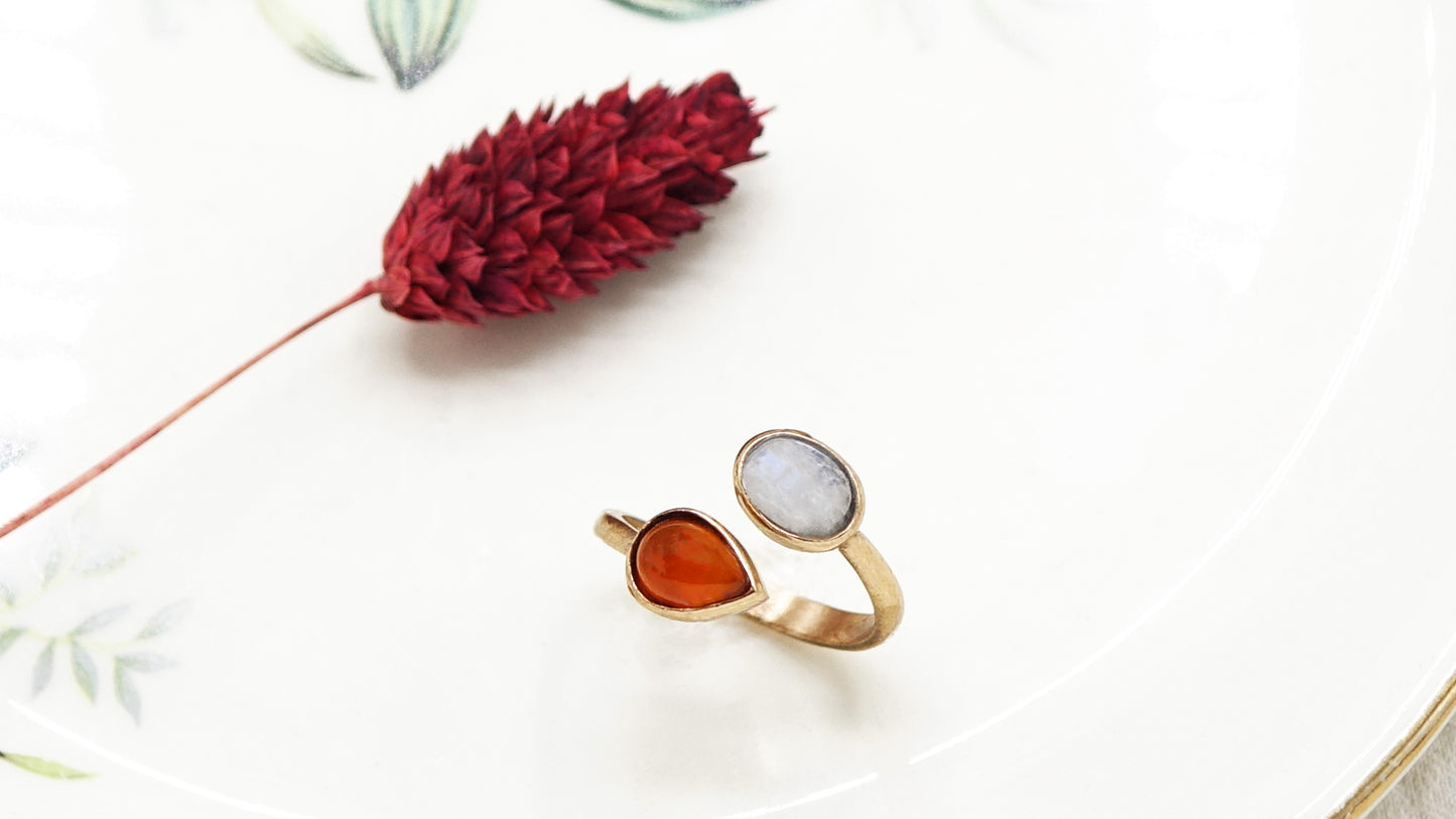 Red Agate and Moonstone Double Gemstone Ring