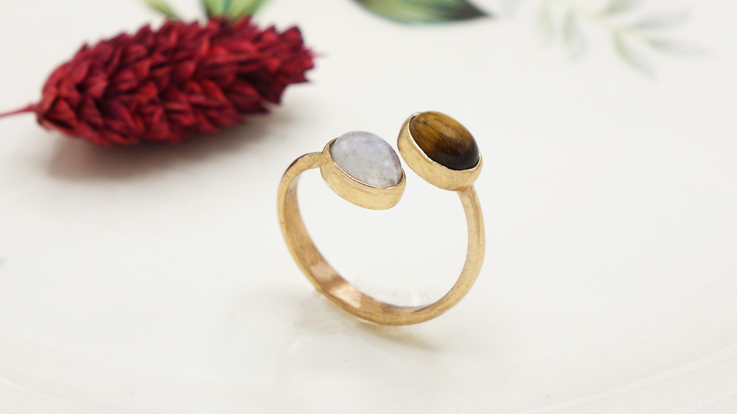 Tiger's Eye & Moonstone Gemstone Ring