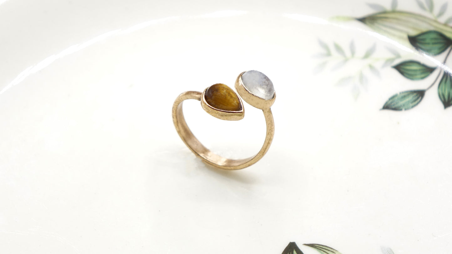 Moonstone & Tiger's Eye Gemstone Ring