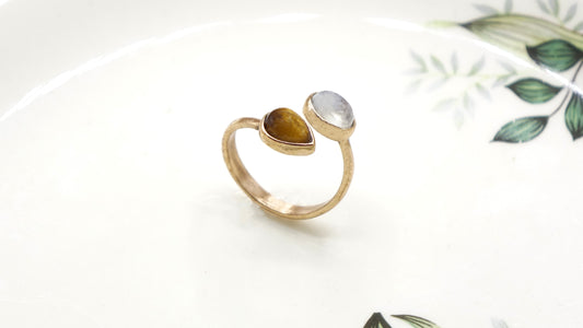 Moonstone & Tiger's Eye Gemstone Ring