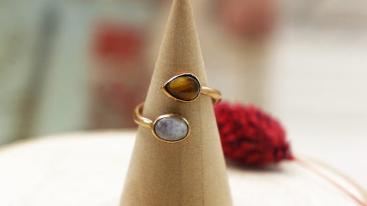 Moonstone & Tiger's Eye Gemstone Ring