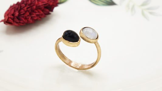 Moonstone and Onyx Double Gemstone Ring