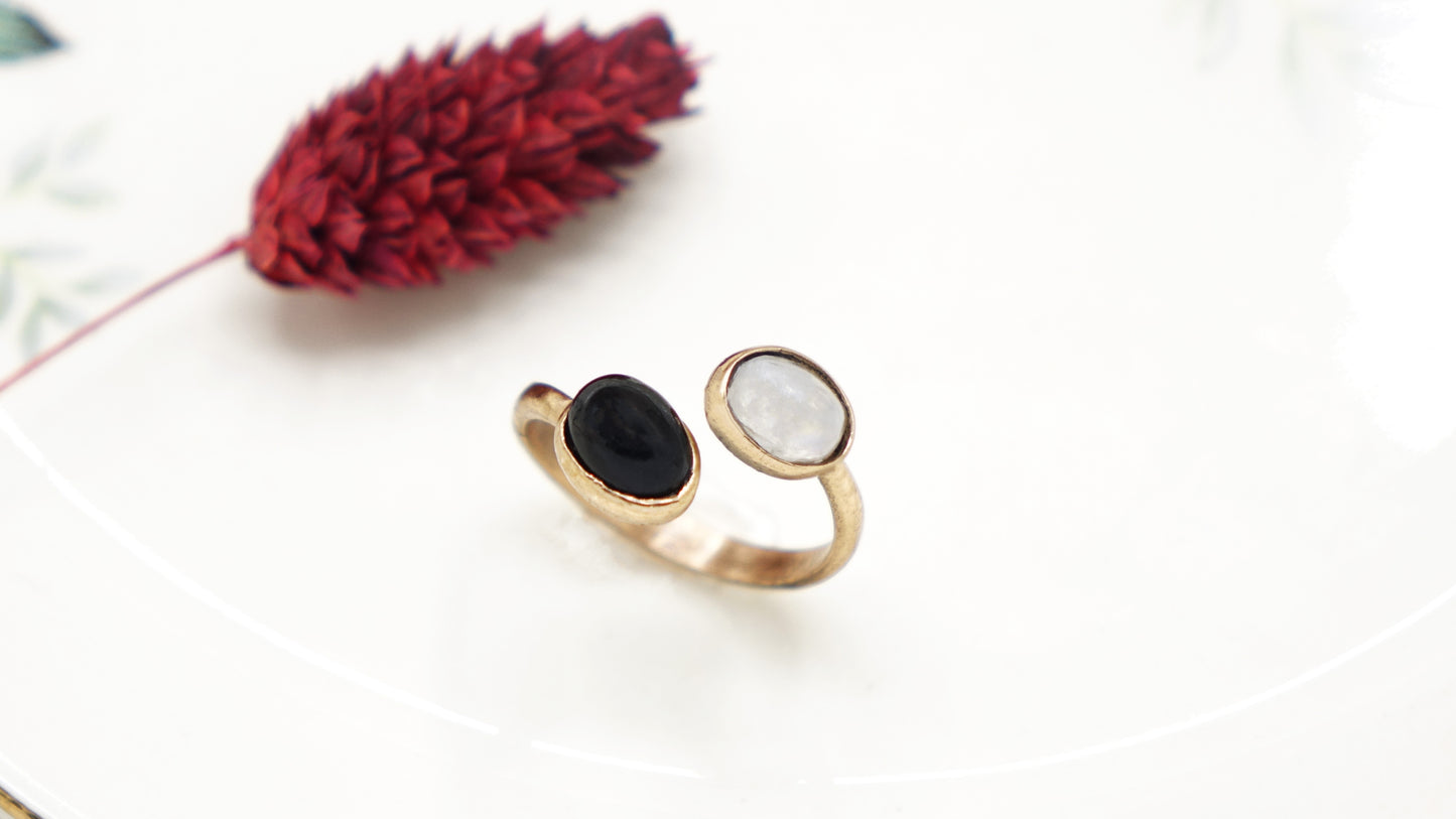 Moonstone and Onyx Double Gemstone Ring