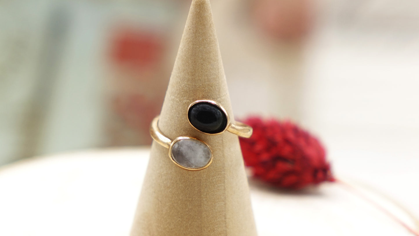 Moonstone and Onyx Double Gemstone Ring