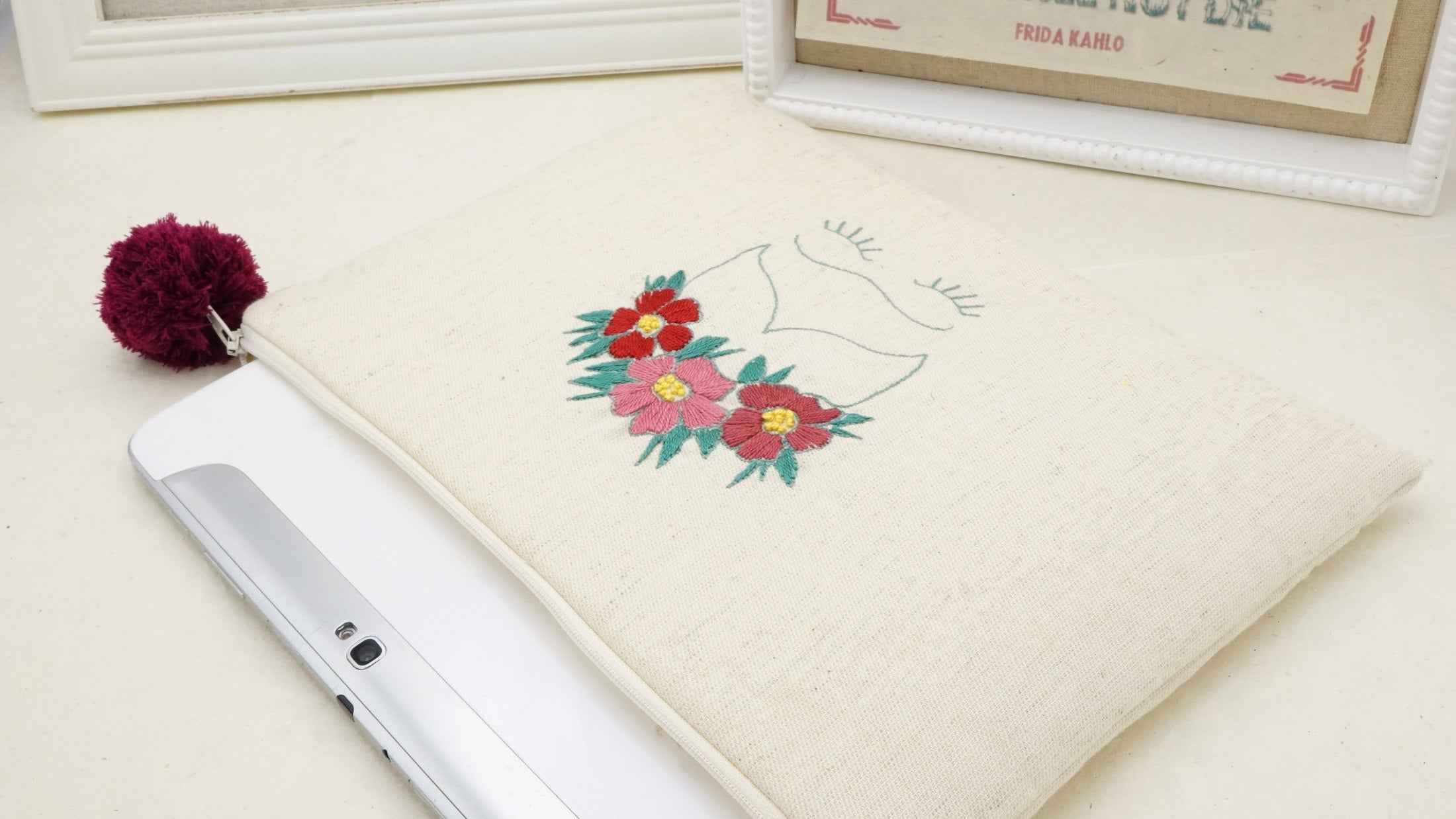 Hand Embroidered Clutch Gift Set I Pad Tablet Case Frida